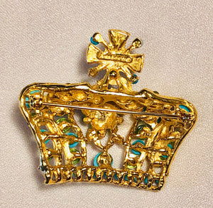 Turquoise and Peridot Crown Brooch