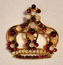 Load image into Gallery viewer, Genuine Moonstone and Garnet Crown Brooch

