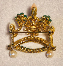 Load image into Gallery viewer, Coral, Pearl and Aventurine Crown Brooch
