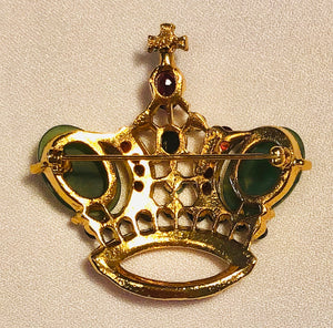 Genuine Ruby, Sapphire, Emerald, Garnet, Opal, Peridot and Jade Crown Brooch