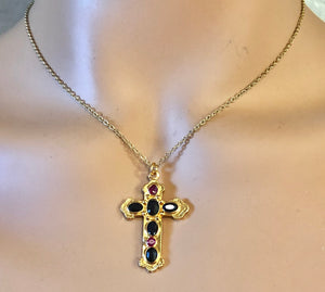 Genuine Sapphire and Ruby Cross Pendant