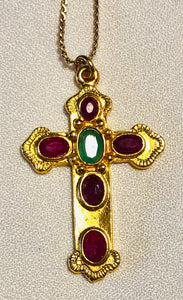 Genuine Ruby and Emerald Cross Pendant