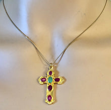 Load image into Gallery viewer, Genuine Ruby and Emerald Cross Pendant
