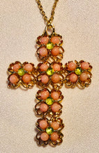 Load image into Gallery viewer, Coral and Peridot Cross Pendant
