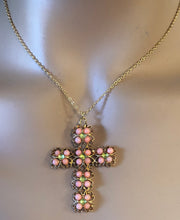 Load image into Gallery viewer, Coral and Peridot Cross Pendant
