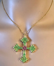 Load image into Gallery viewer, Genuine Ruby and Peridot Cross Pendant
