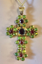 Load image into Gallery viewer, Genuine Ruby, Garnet and Peridot Cross
