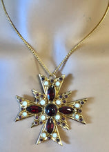 Load image into Gallery viewer, Garnet and Opal Cross Pendant / Brooch
