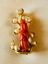 Load image into Gallery viewer, Coral and Fresh Water Pearl Brooch
