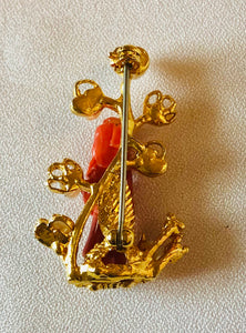 Coral and Fresh Water Pearl Brooch