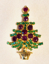 Load image into Gallery viewer, Genuine Ruby and Emerald Christmas Tree Brooch
