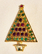 Load image into Gallery viewer, Genuine Emerald and Ruby Christmas Tree  Brooch
