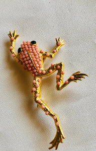 Frog Coral and Sapphire Brooch