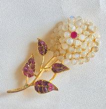 Load image into Gallery viewer, Genuine Moonstone and Ruby Layered Flower Brooch
