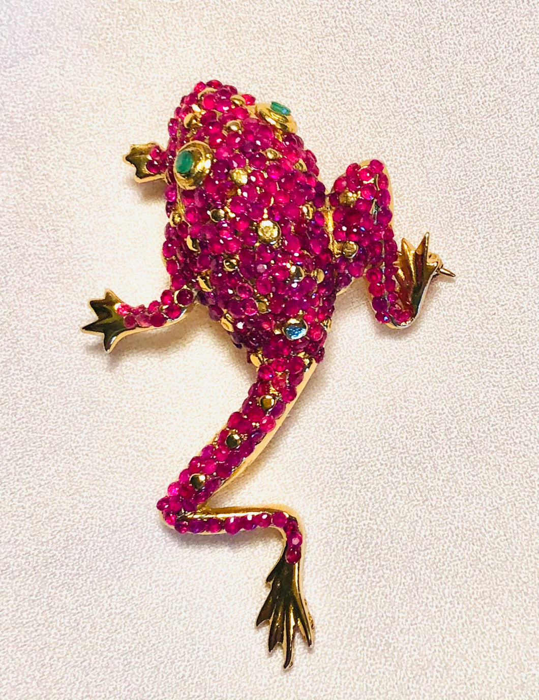 Genuine Ruby and Emerald Toad Brooch