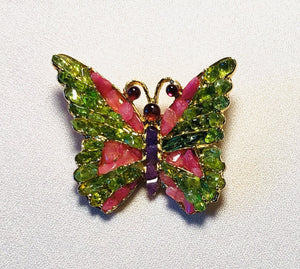 Peridot, Pink and Howlite  Butterfly Brooch