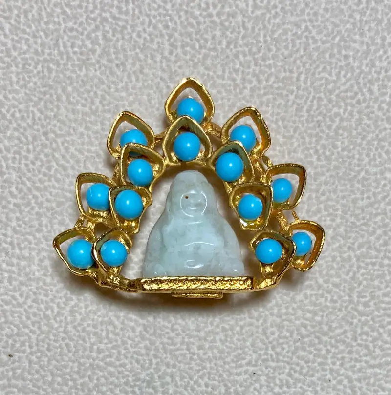 Buddha Brooch — Turquoise and Jadeite Buddha