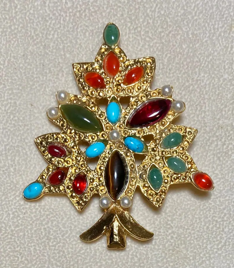 Christmas Tree Brooch — Multi-Stone