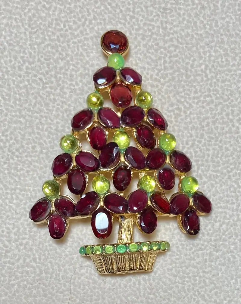 Christmas Tree Brooch — Garnet, Peridot