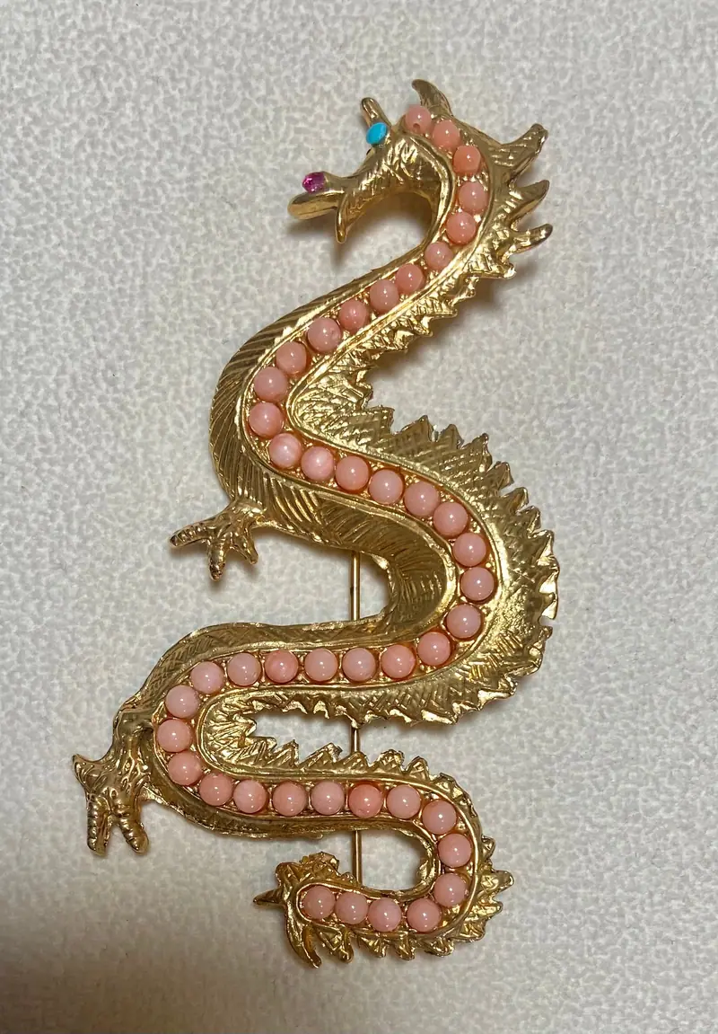 Dragon / Brooch — Coral, Turquoise, Ruby