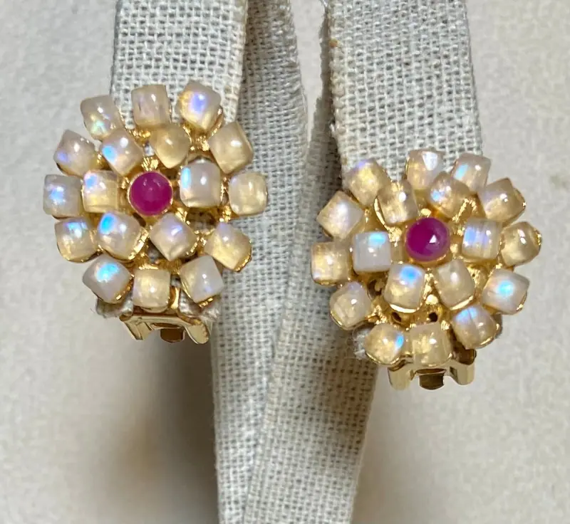 Swoboda Earrings — Moonstone, Ruby
