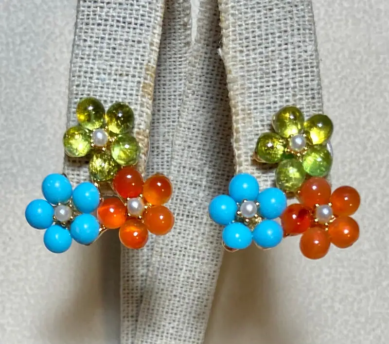 Swoboda Earrings — Peridot, Carnelian, Turquoise and Pearl