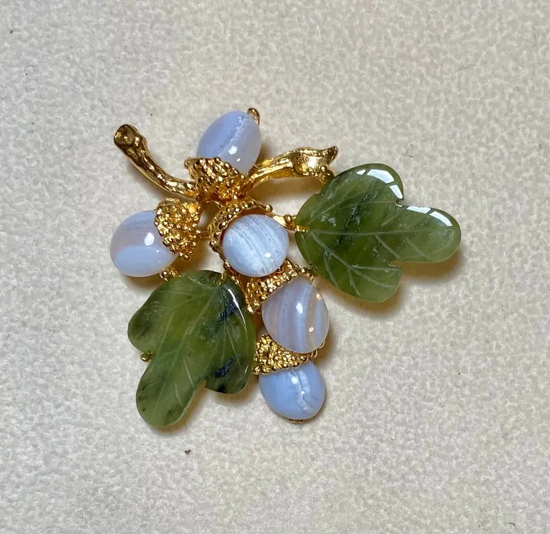 Flower Brooch — Jade, Lace Agate