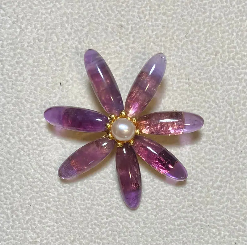 Flower Brooch — Amethyst, Pearl