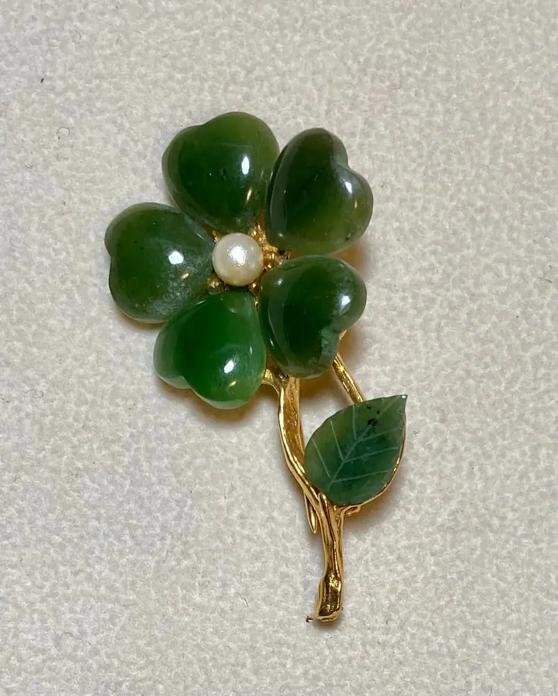 Flower Brooch — Jade, Pearl