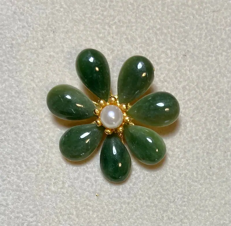 Flower Brooch — Jade, Pearl