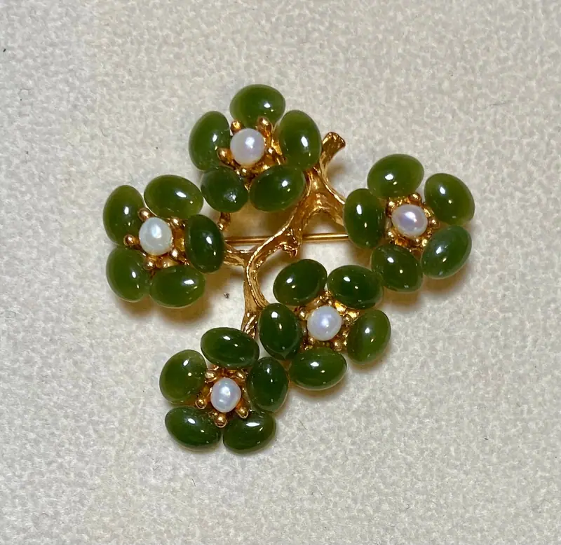 Flower Brooch — Jade, Pearl