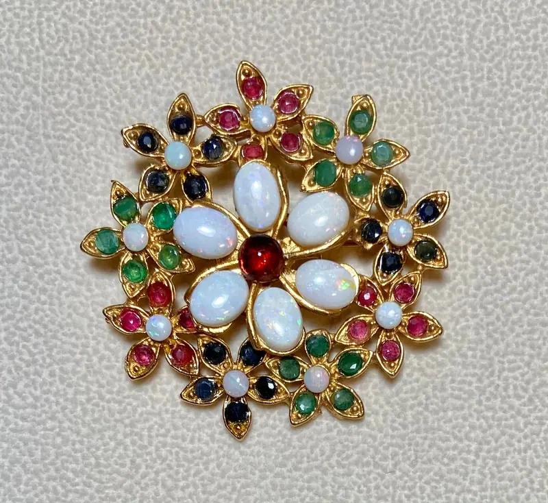 Flower Brooch — Opal, Ruby, Emerald, Sapphire