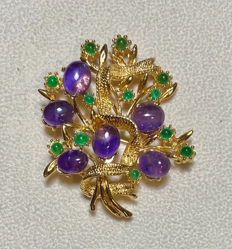 Flower Brooch — Amethyst, Peridot