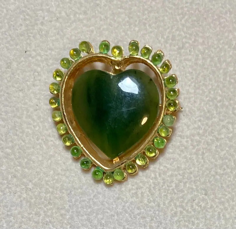 Heart Brooch — Jade, Peridot