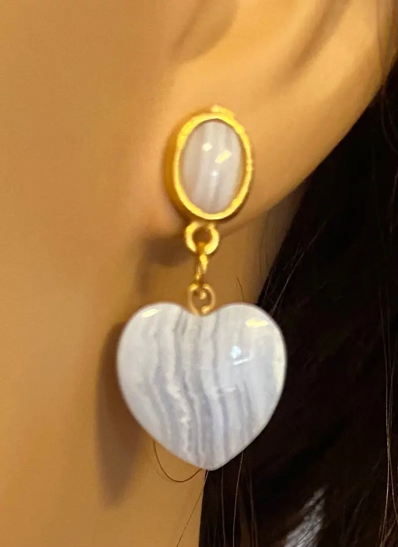 Heart Shaped Earrings — Lace Agate (2)